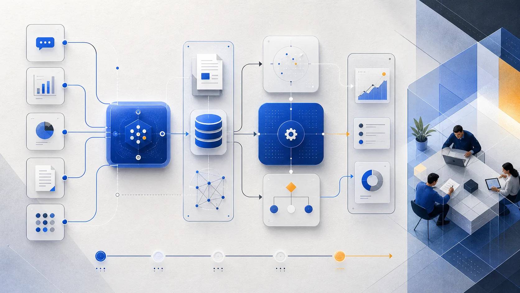 Abstract modular AI toolkit connected to a small-team collaboration workspace
